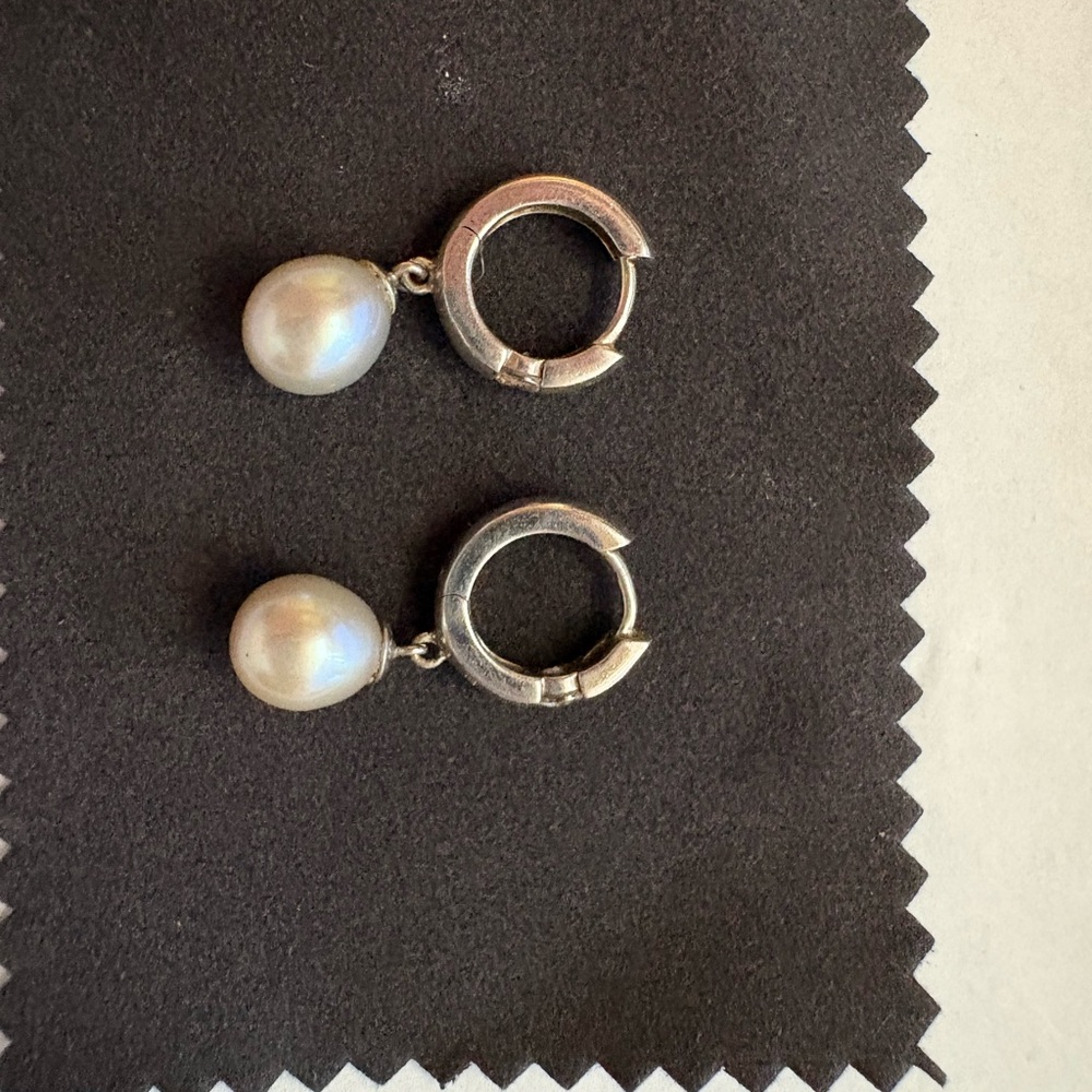 Sterling Silver Hoop Earrings with Tahitian White Pearls